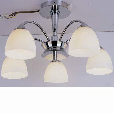 Chrome Five-Light Ceiling Fixture with Dome Shades