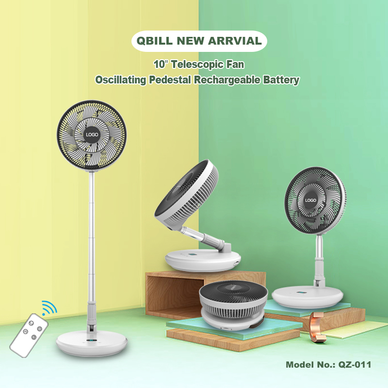 Qbill 10inch Telescopic Oscillating Pedestal Rechargeable Battery Fan - Image 3