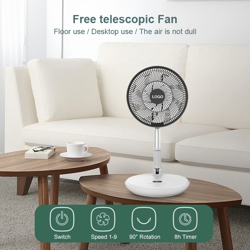 10-Inch Telescopic Oscillating Rechargeable Pedestal Fan