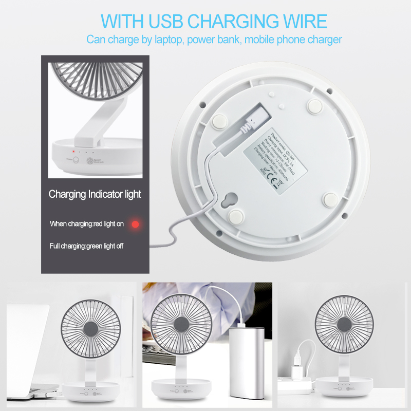 Qbill Rechargeable Foldable USB and battery air circulating table fan - Image 3