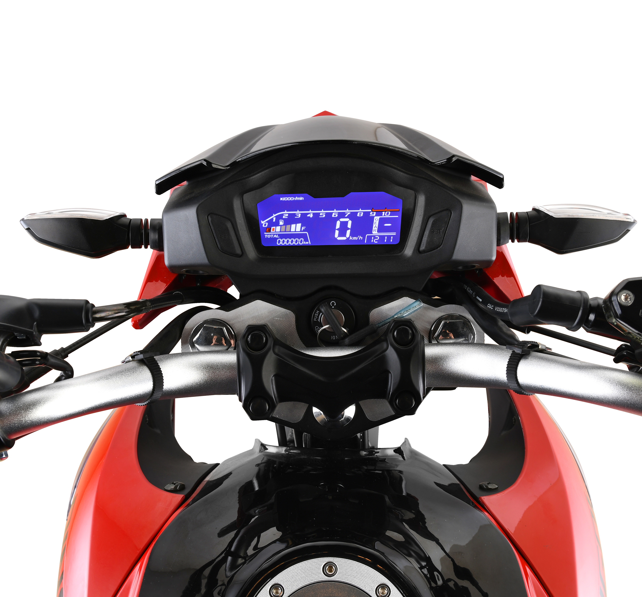 Close up of the digital motorcycle dashboard
