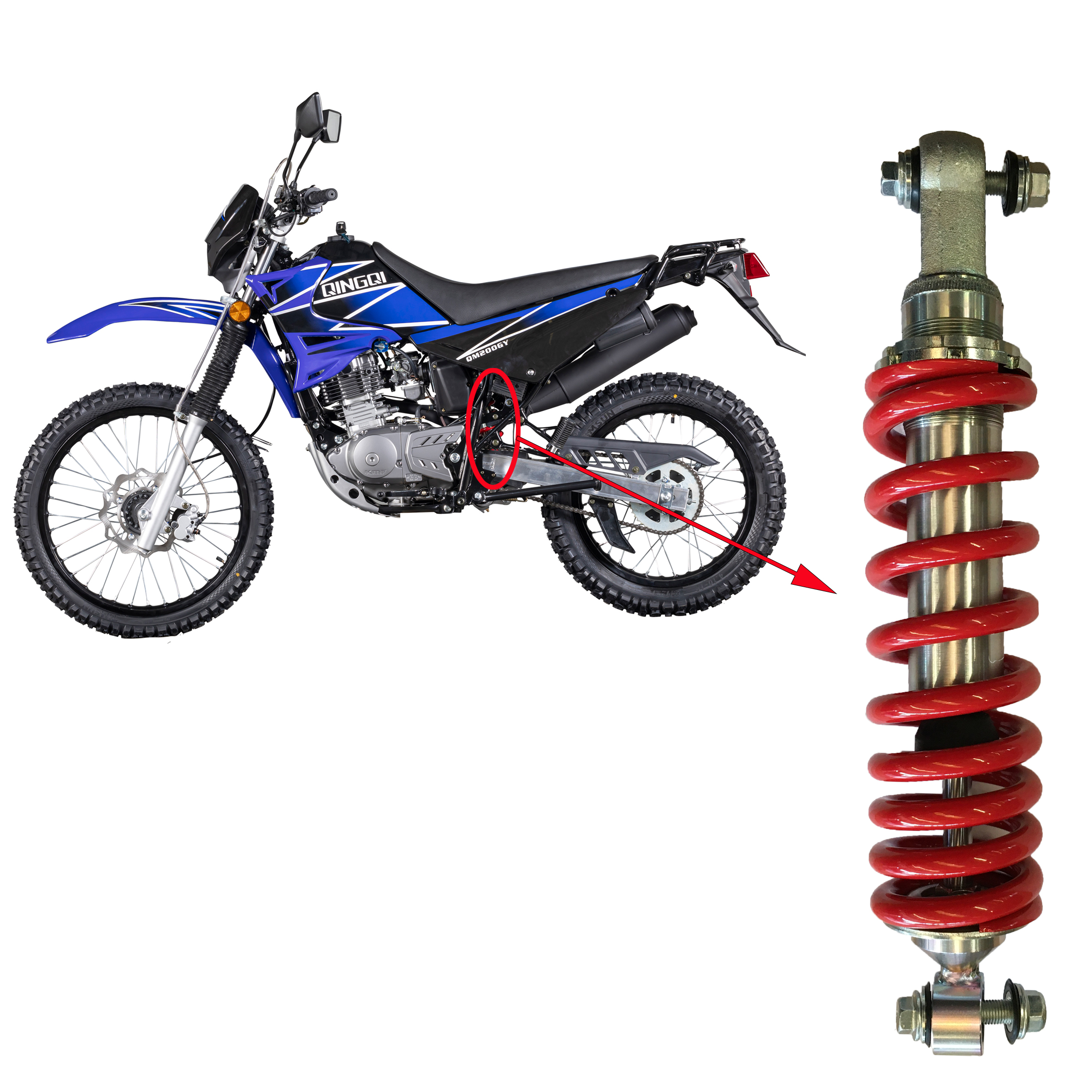 Rear suspension detail showing red coil-over shock