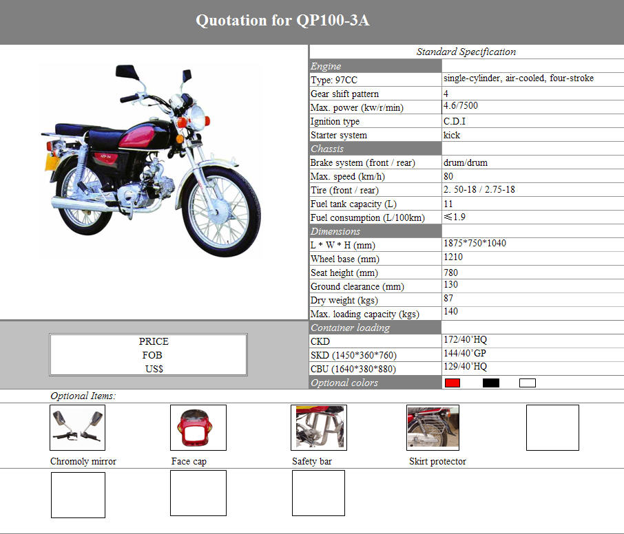 97CC 4-Stroke Air-Cooled Motorcycle