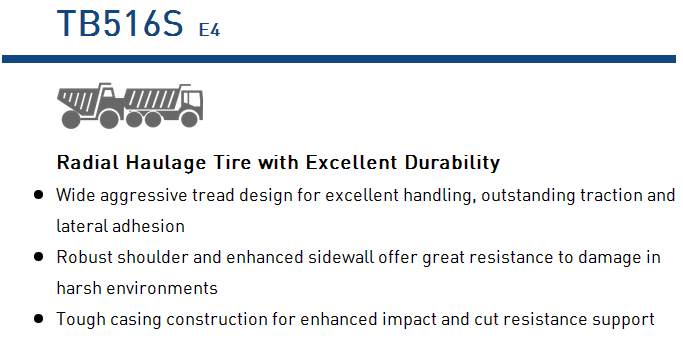 Radial haulage tire technical features diagram