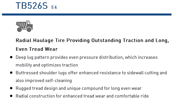 Radial haulage tire tread and shoulder detail
