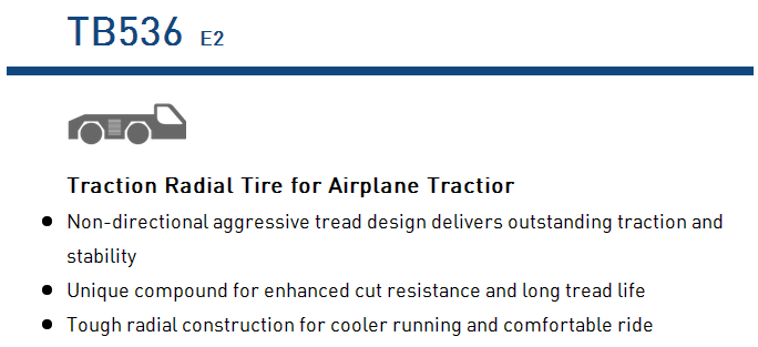 Radial aircraft tractor tire TB536 design features