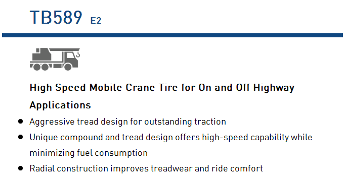 Infographic showing the high-speed mobile crane tire features and tread design