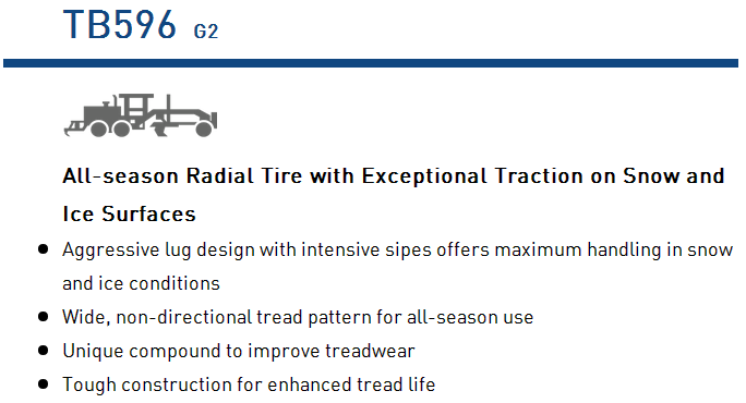 Radial OTR tire performance features illustration showing aggressive tread design