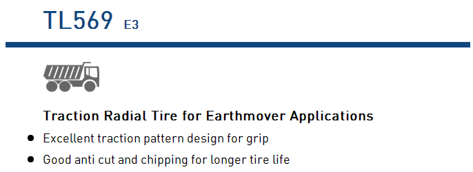 TL569 radial tire tread detail and features