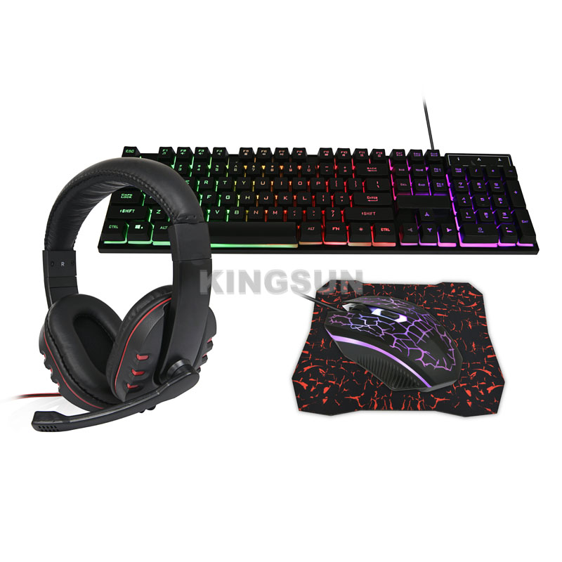 Rainbow backlight RGB PC gaming accessories combo kit keyboard + headphone + mouse + mouse pad - Image 2