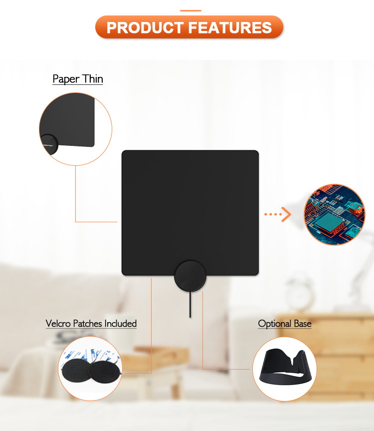 Antenna showing paper-thin profile and mounting accessories