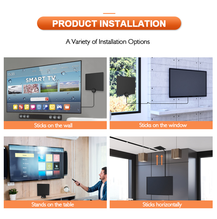 Installation options demonstration on wall, window, and table