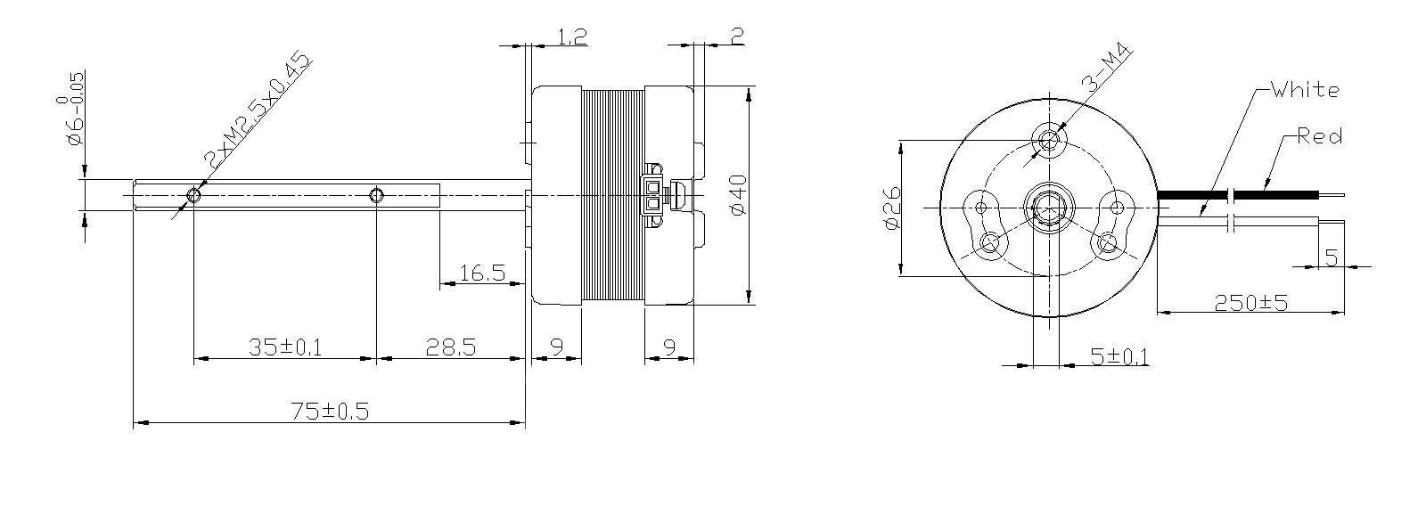 RBRS40 Series technical drawing showing mounting holes and dimensions