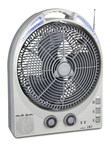 Rechargeable 12-inch Oscillating Fan with Radio and LED Lights