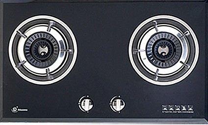Double Burner Black Glass Gas Cooktop