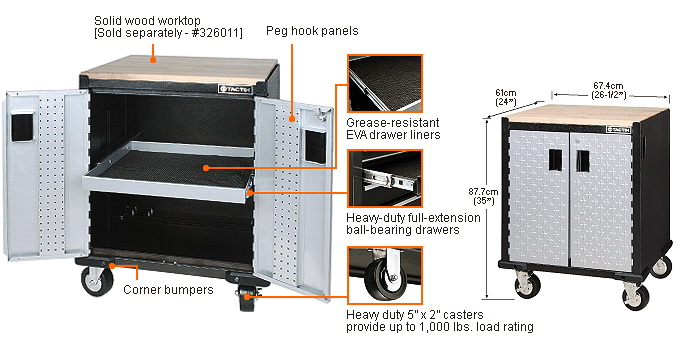 Heavy-Duty Mobile Tool Cabinet with Wood Worktop