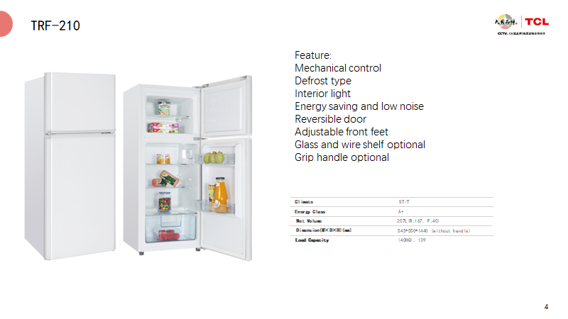 Top-freezer refrigerator layout and specifications diagram