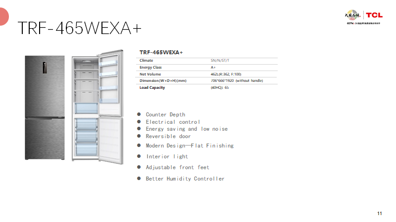 Technical specifications overlay for the two-door refrigerator