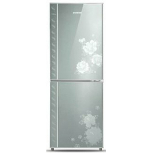 Two-Door Silver Refrigerator with Floral Pattern