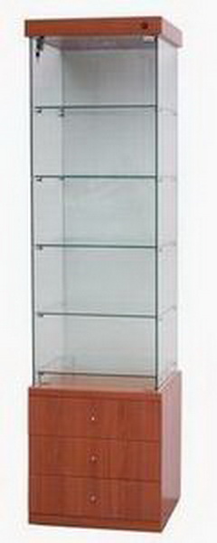Glass Display Cabinet with Storage Drawers