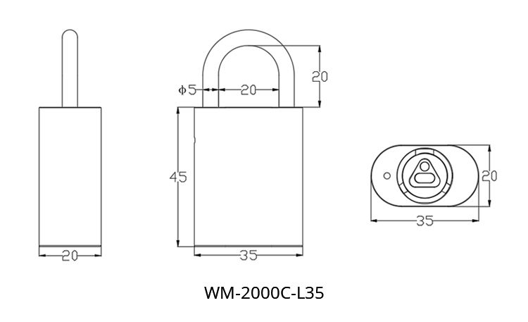 Technical dimension drawing for WM-2000C-L35 model