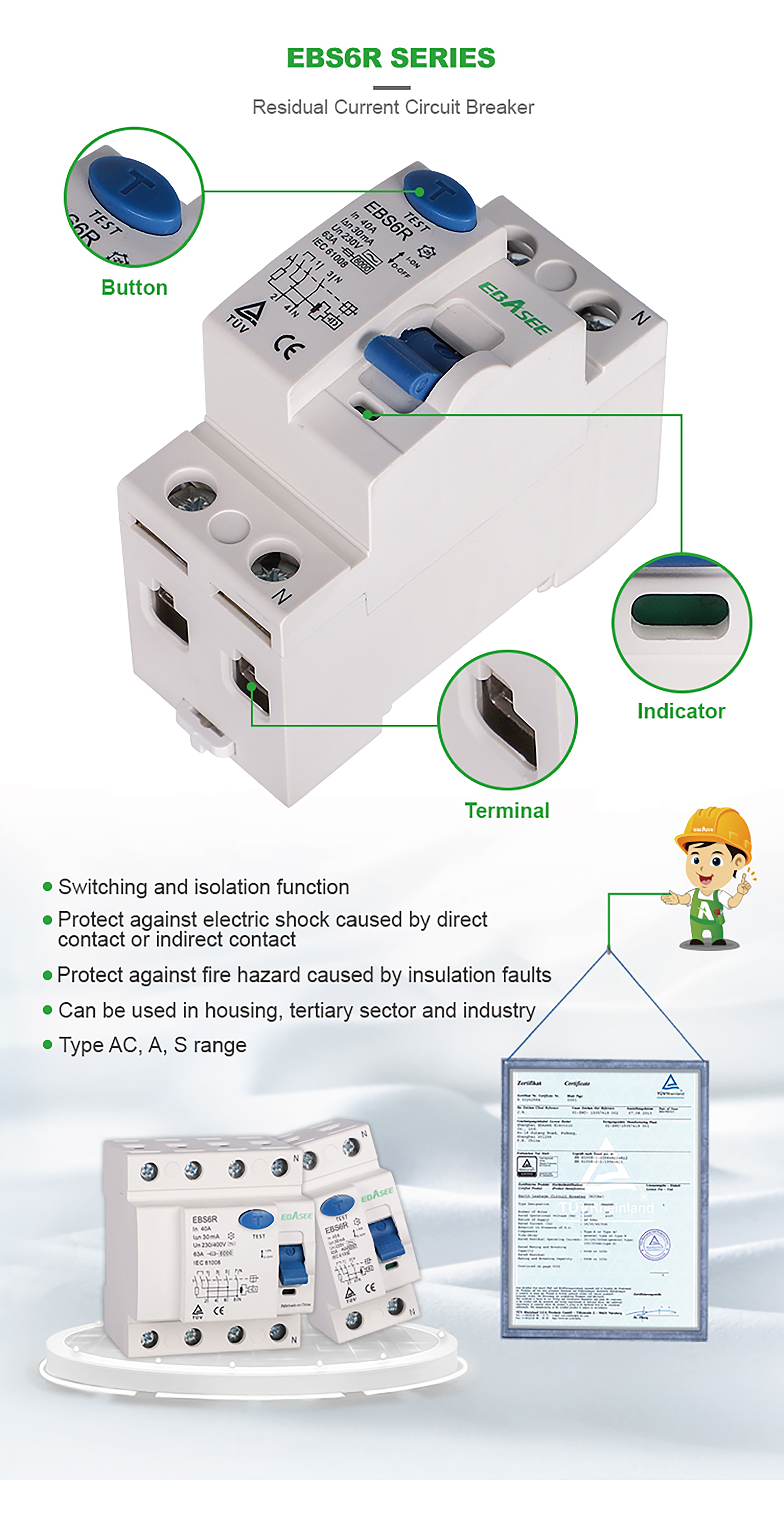 EBS6R series residual current circuit breaker visual guide