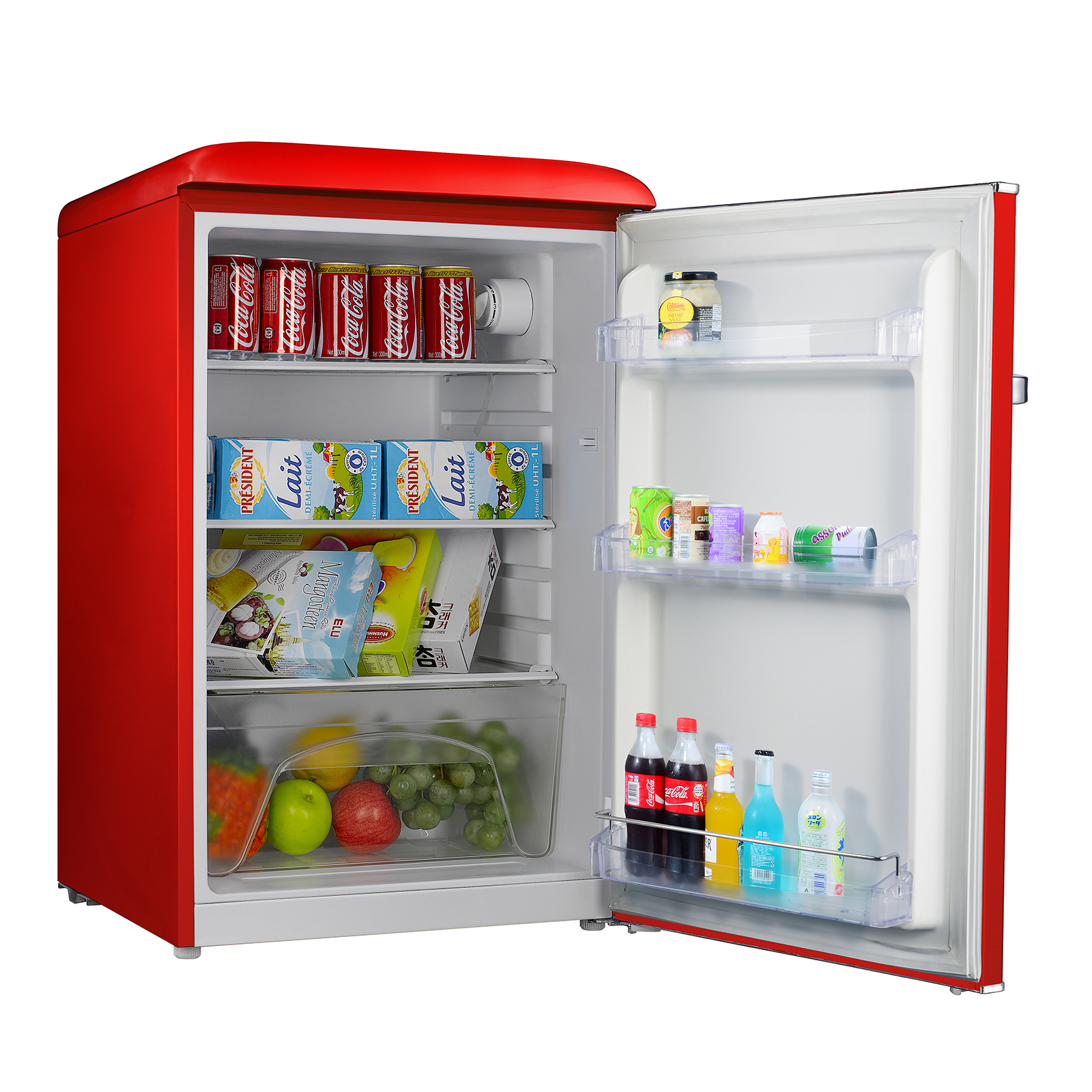 Red Compact Refrigerator with Retro Design