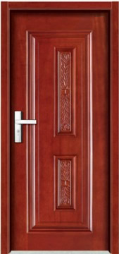 Dark Wood Interior Door with Carved Panel