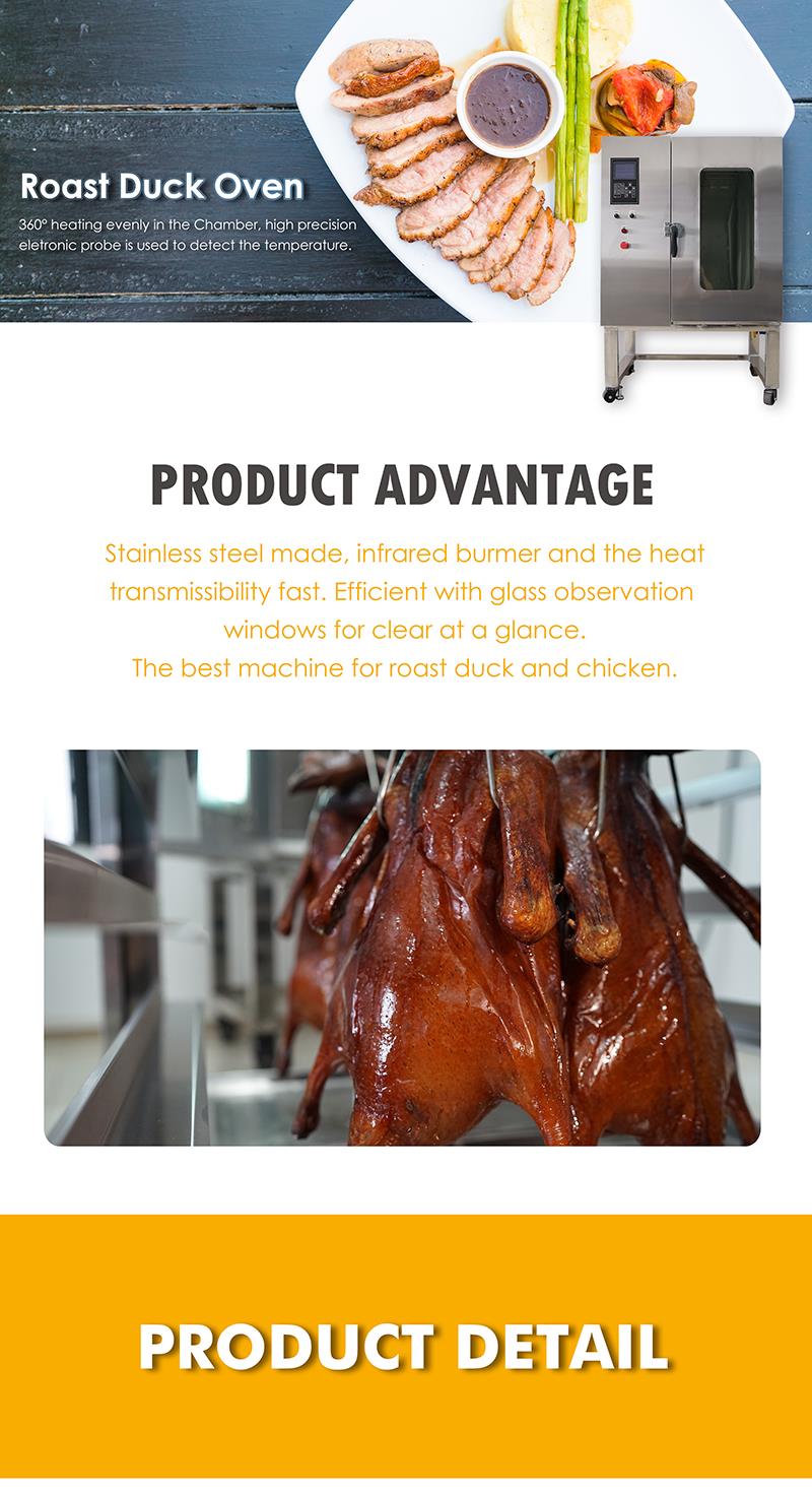 Roast duck oven highlighting 360-degree heating and stainless steel construction
