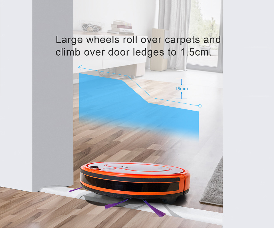 Robot vacuum climbing over a ledge