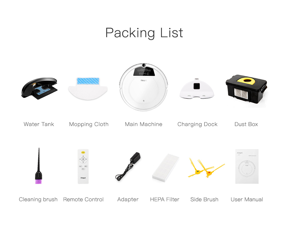 Included accessories and parts for the robot vacuum
