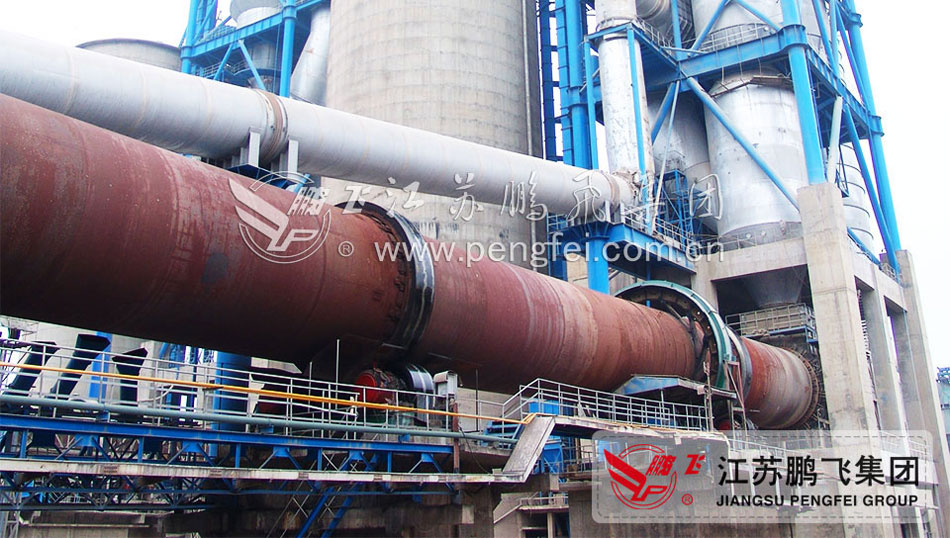Full view of large scale rotary kiln installation