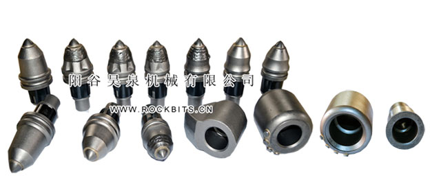 Collection of various round shank cutter bits with different tip configurations.