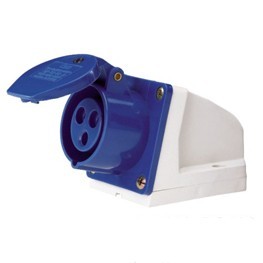 Angled Industrial Power Socket with Hinged Cover