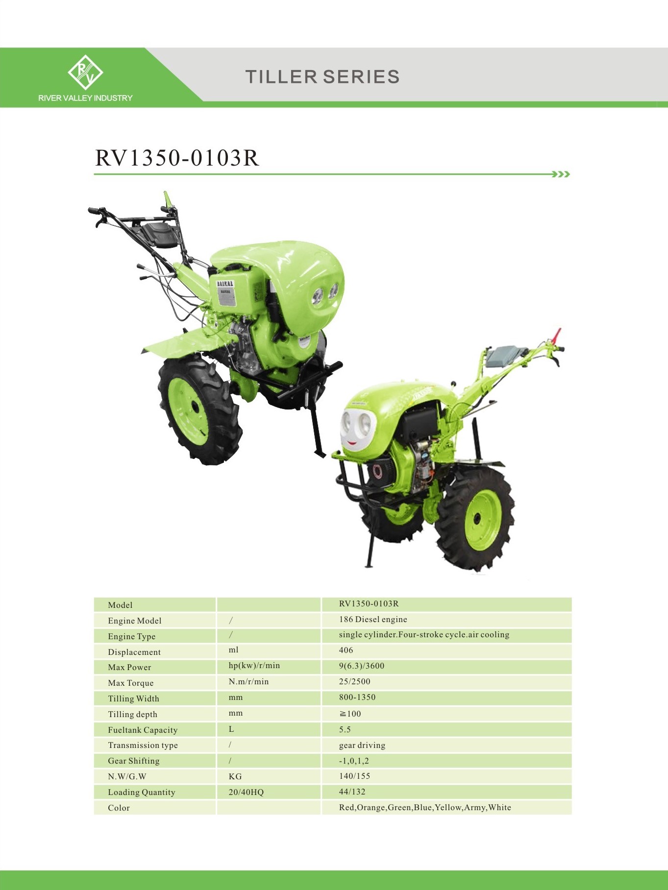 9 HP Diesel Rotary Tiller technical diagram and overview