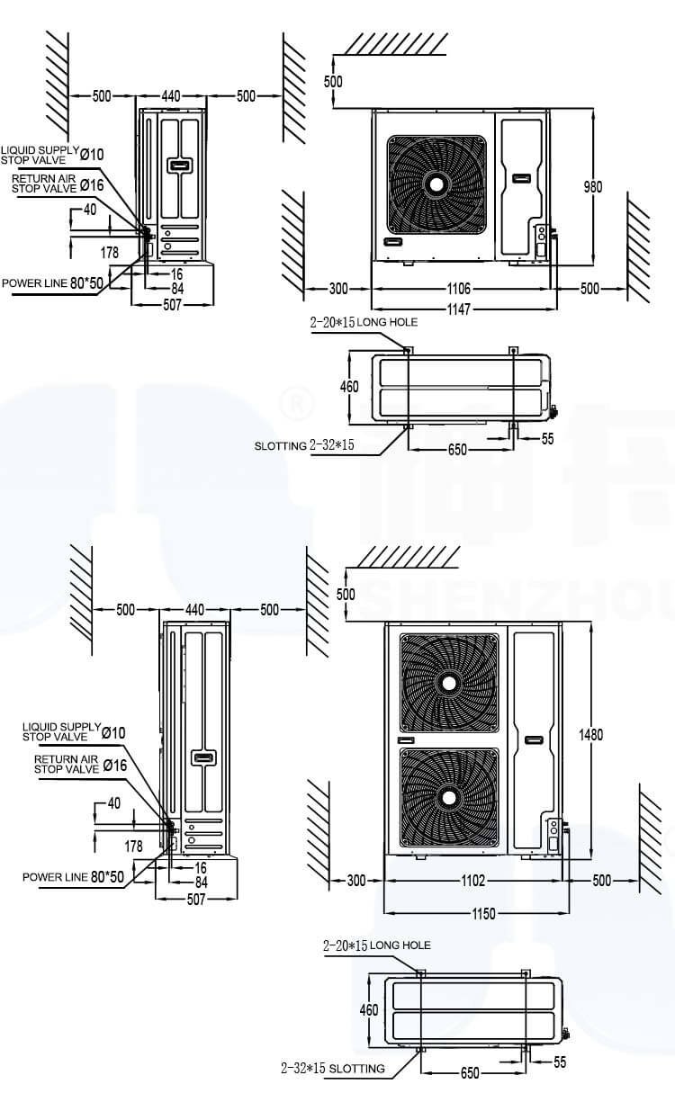 Technical installation dimensions diagram