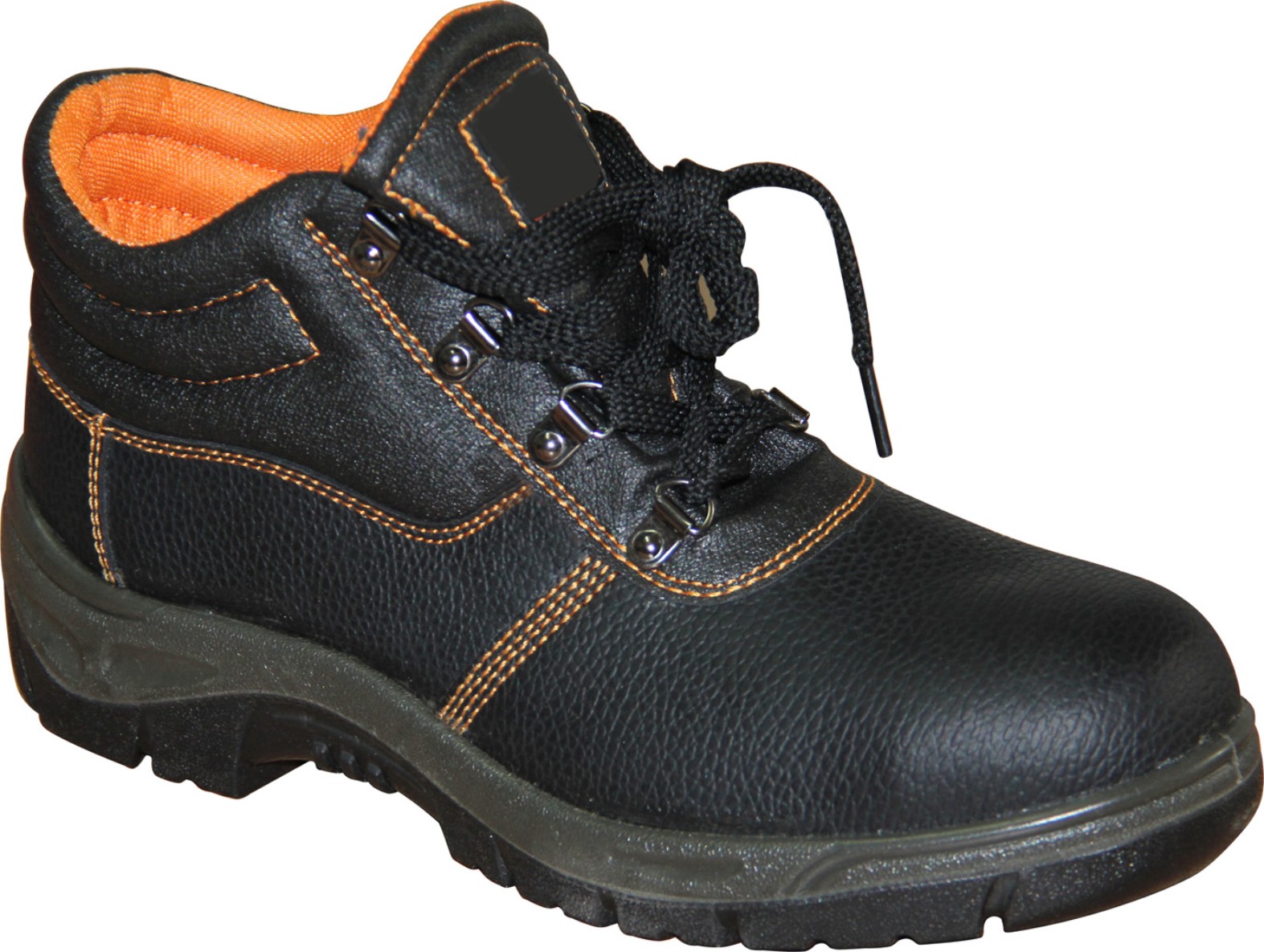 High-Cut Black Leather Safety Shoes