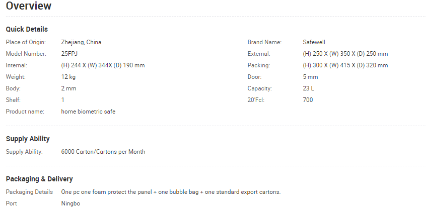 Technical specification overview of the 25FPJ safe