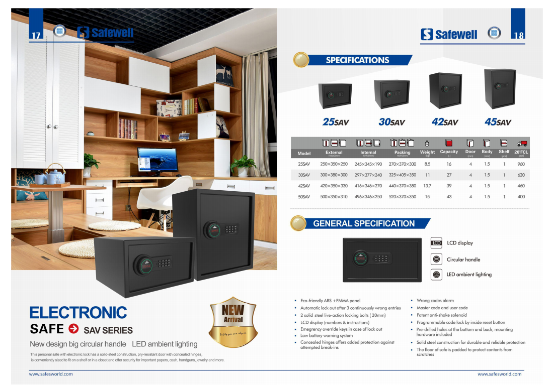 Electronic safe internal and external security features
