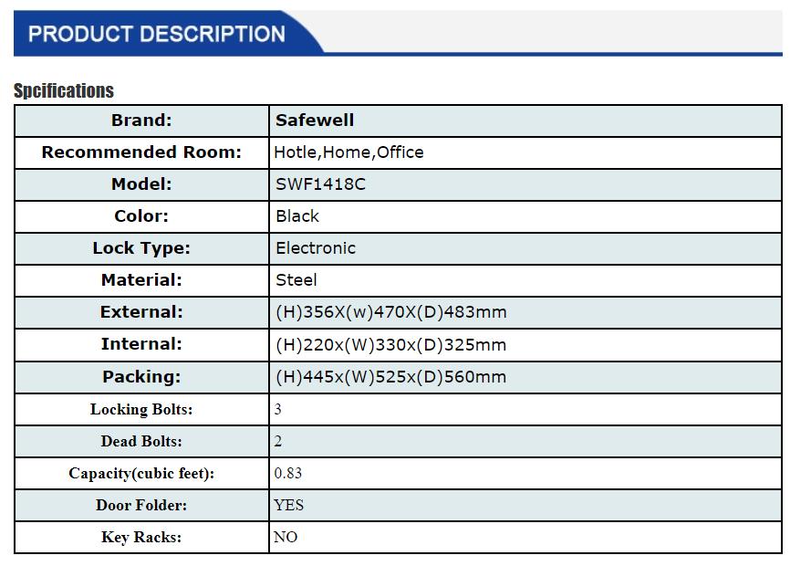 Technical specifications and dimension diagram
