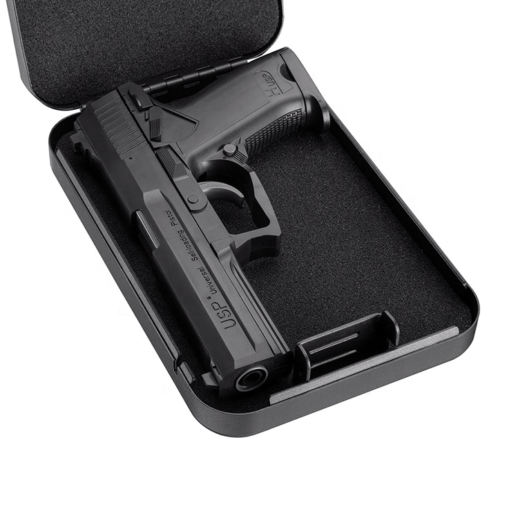 Safe box holding a handgun