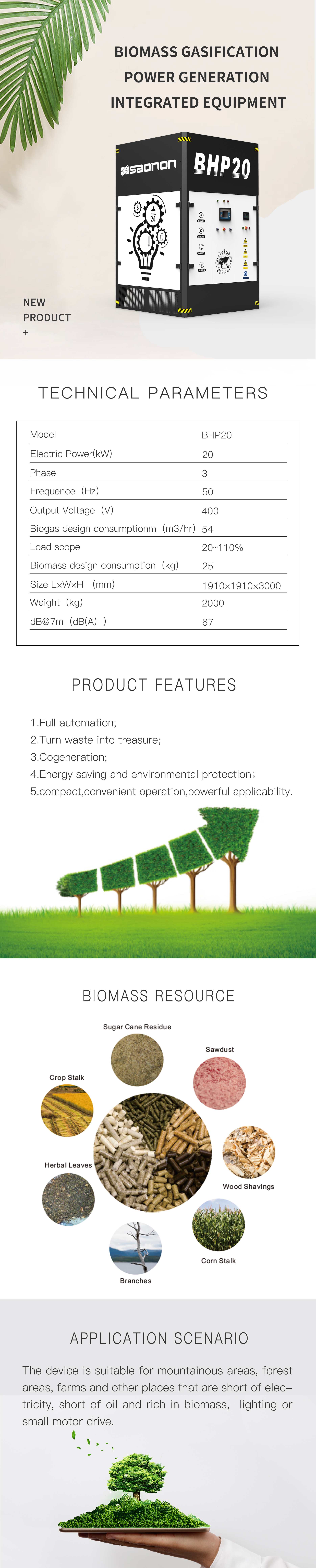 Biomass gasification power generation integrated equipment