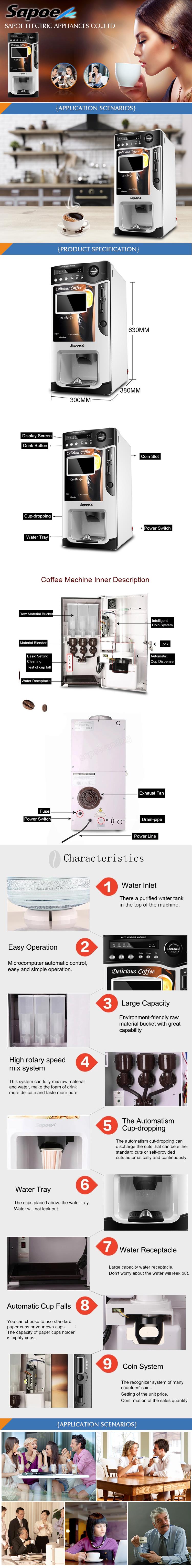 Automatic coffee vending machine features showing the LCD screen and internal components