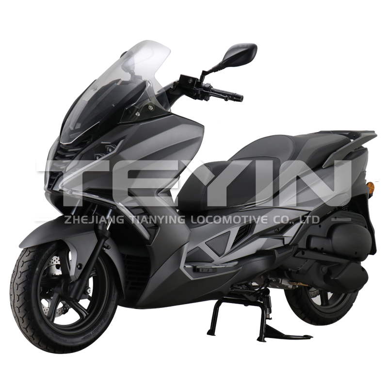 Modern urban scooter with aerodynamic design and windscreen