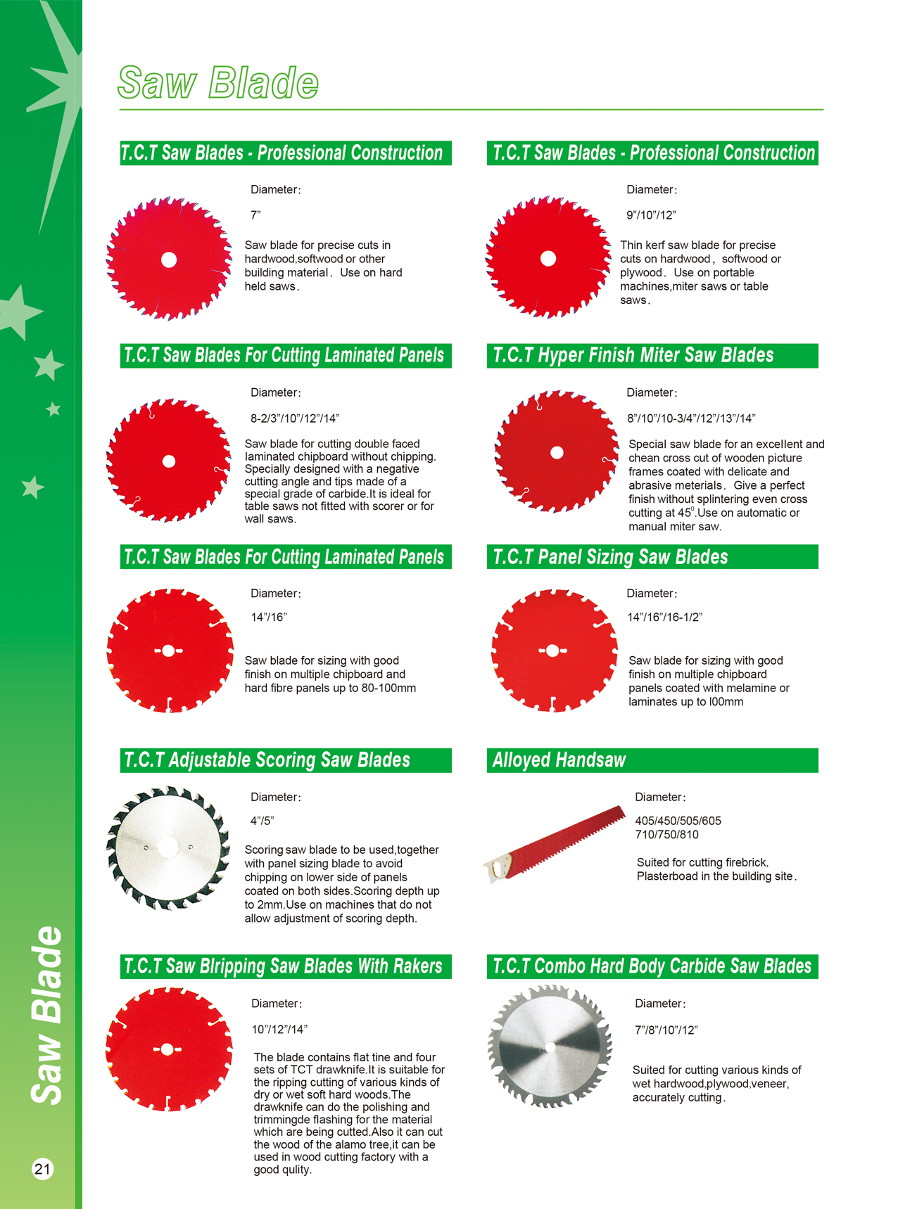 T.C.T saw blades for woodworking