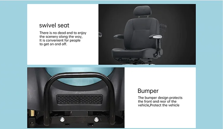 Close-up of swivel seat and bumper system