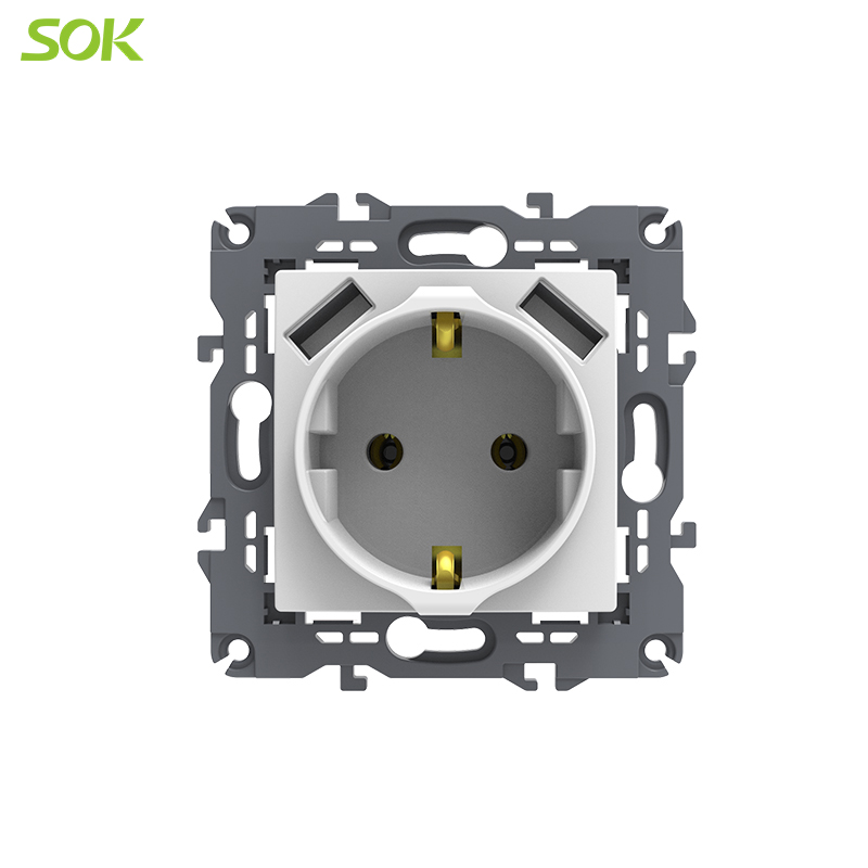 Schuko Power Socket with Dual USB Charging Ports