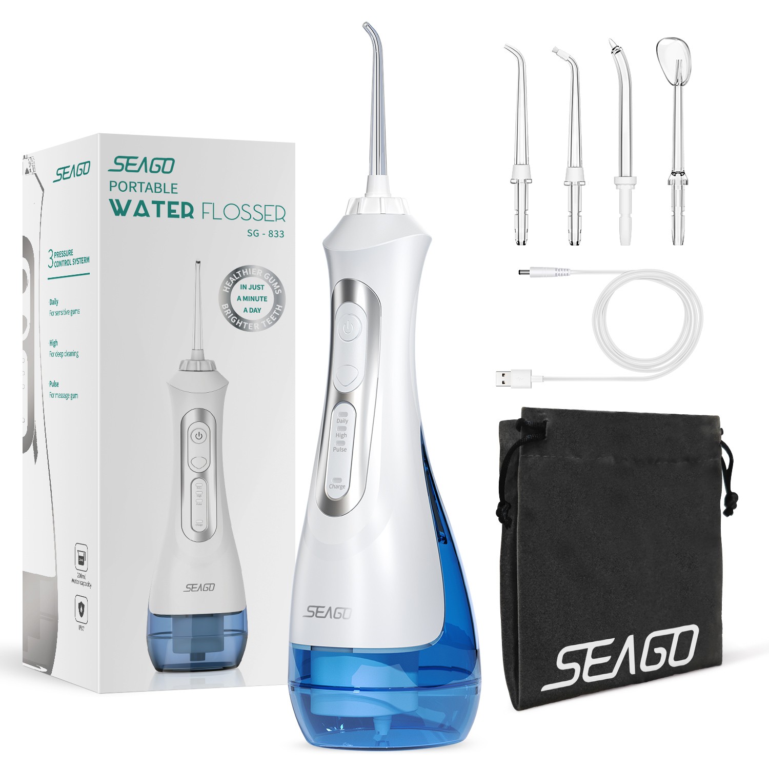Seago SG-833 Portable Water Flosser Cordless Oral Cleaner Dental Irrigator - Image 3