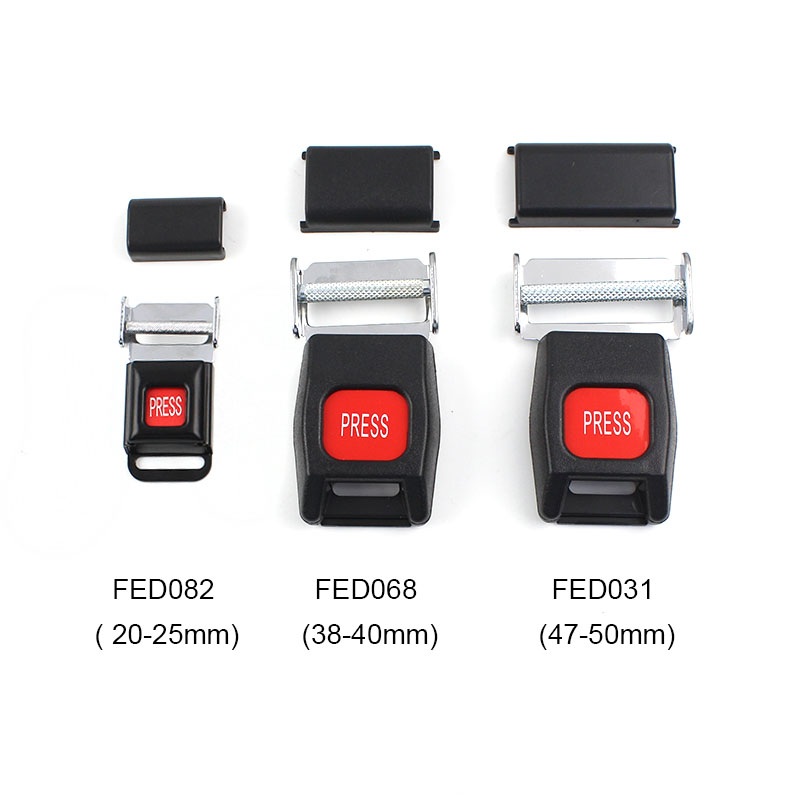 Range of seat belt buckles including FED082, FED068, and FED031 models