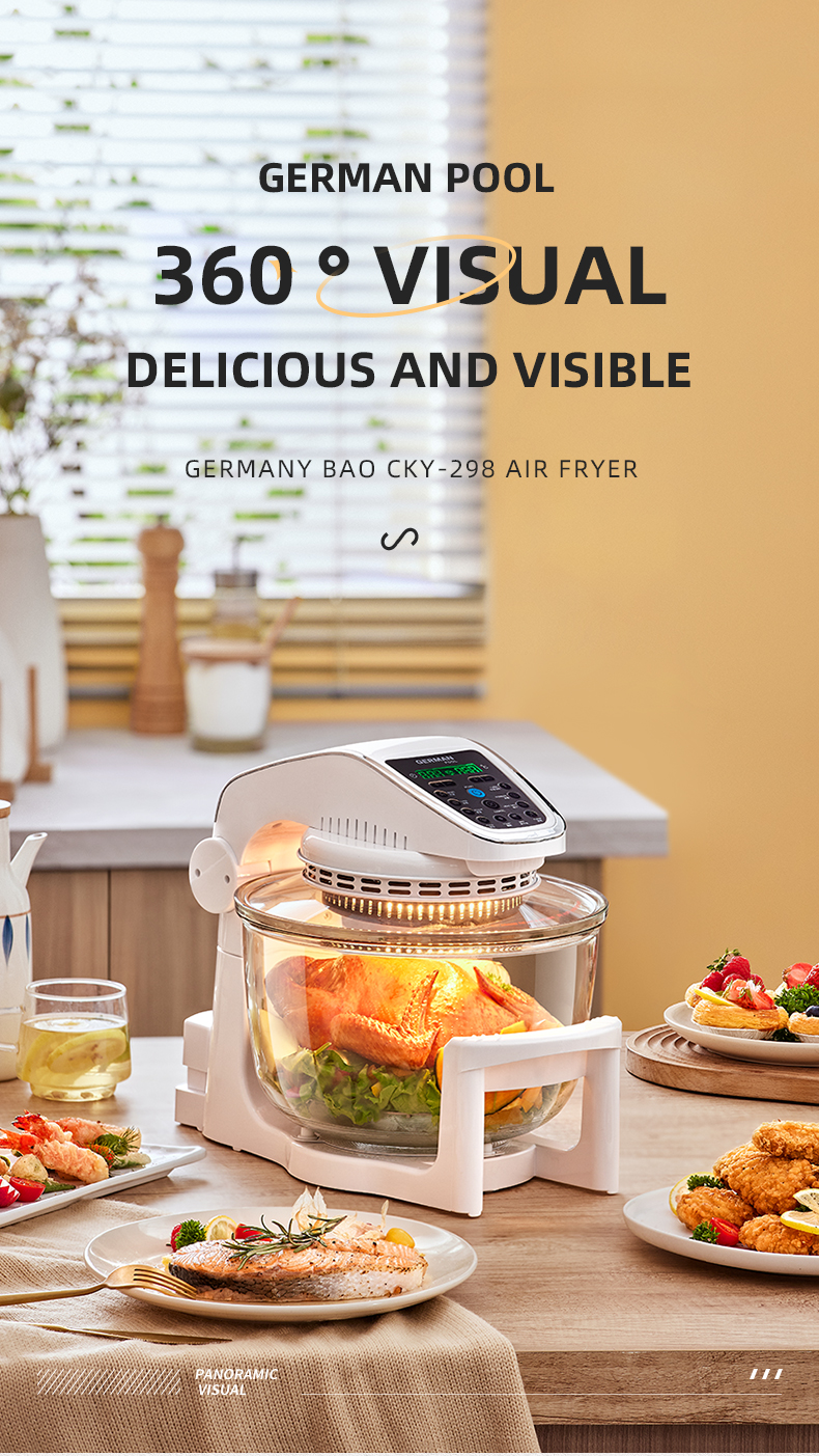 Panoramic view of the see-through glass air fryer